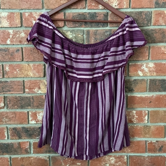 Lane Bryant Purple Woven Off the Shoulder Top - Picture 6 of 7